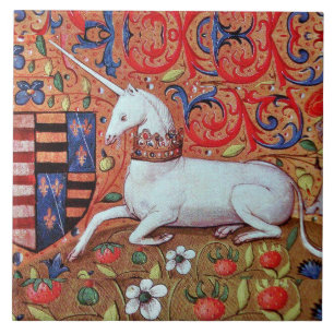 EINHORN UND MITTELALTERLICHE FANTASIEBLUMEN, BLUME FLIESE