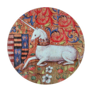 EINHORN UND MITTELALTERLICHE FANTASIEBLUMEN, BLUME SCHNEIDEBRETT