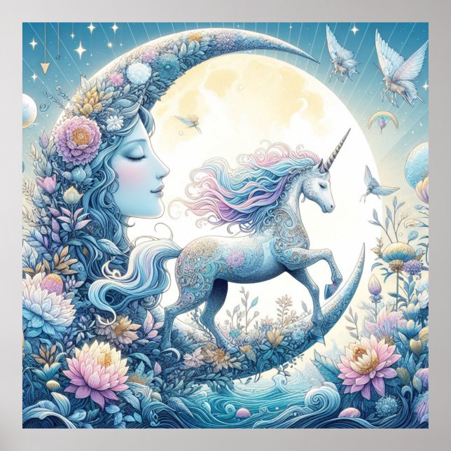 Einhorn und Mond Poster (Vorne)