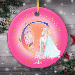 Einhorn und Princess Letter C Monogramm Weihnachte Keramik Ornament