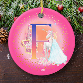Einhorn und Princess Letter F Monogram Christmas Keramik Ornament