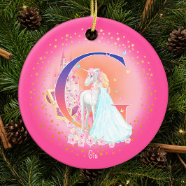 Einhorn und Princess Letter G Monogram Christmas Keramik Ornament