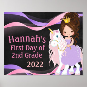 Einhorn und Prinzessin Einschulung Schiefertafel Poster