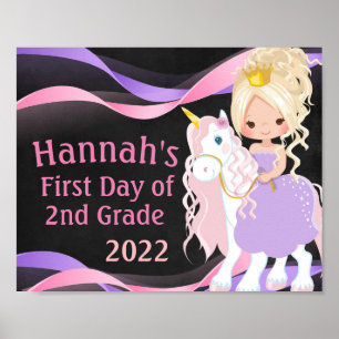 Einhorn und Prinzessin Erster Schultag Schiefertaf Poster
