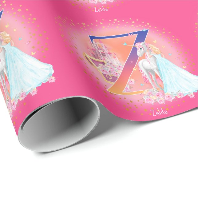 Einhorn und Prinzessin mit Castle Letter Z Monogra Geschenkpapier (Rolleneckpunkt)