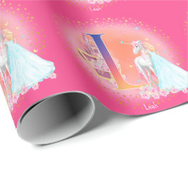 Einhorn und Prinzessin mit Schlossbrief L Monogram Geschenkpapier