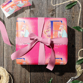 Einhorn und Prinzessin mit Schlossbuchstabe E Mono Geschenkpapier