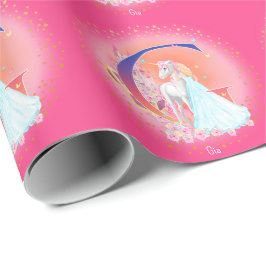 Einhorn und Prinzessin mit Schlossbuchstabe G Mono Geschenkpapier