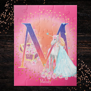 Einhorn und Prinzessin mit Schlossbuchstabe M Mono