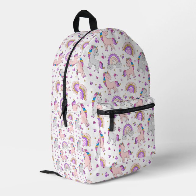 Einhorn und Regenbogen Bedruckter Rucksack (Rückseitige Ecke links)