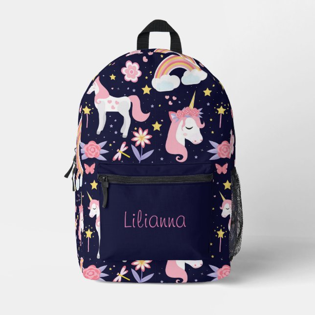 Einhorn und Regenbogen Bedruckter Rucksack (Vorderseite)