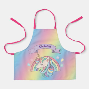 Einhorn und Regenbogen mit individuellem Namen für Schürze
