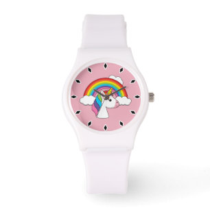 Einhorn und Regenbogen mit Wolken Kawaii Armbanduhr