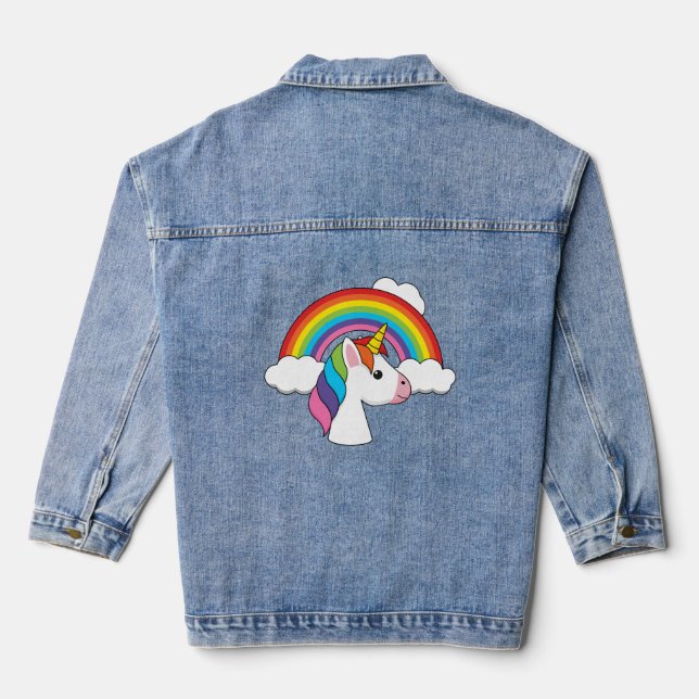 Einhorn und Regenbogen mit Wolken Kawaii Jeansjacke (Rückseite)