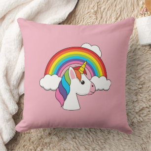 Einhorn und Regenbogen mit Wolken Kawaii Kissen