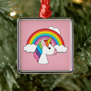 Einhorn und Regenbogen mit Wolken Kawaii Ornament Aus Metall