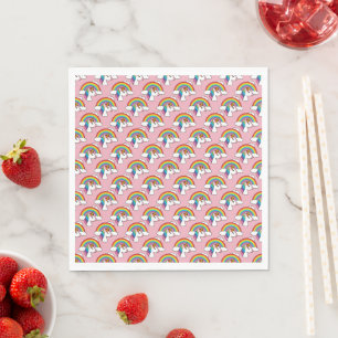 Einhorn und Regenbogen mit Wolken Kawaii Serviette