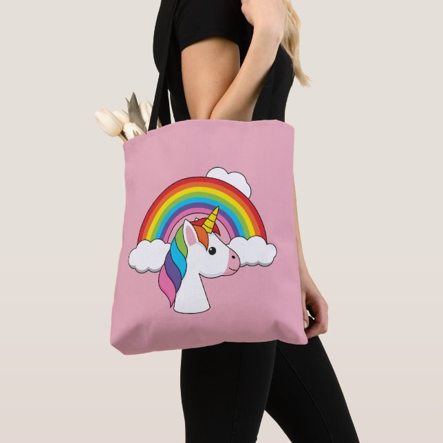 Einhorn und Regenbogen mit Wolken Kawaii Tasche (Von Nahem)