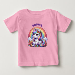 Einhorn und Regenbogen Personalisiert Baby T-shirt