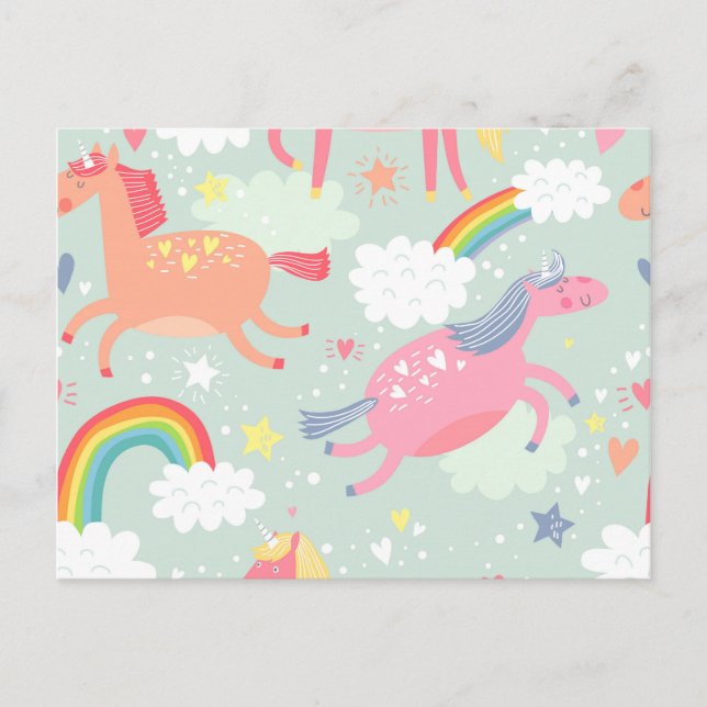 Einhorn und Regenbogen Postkarte (Vorderseite)