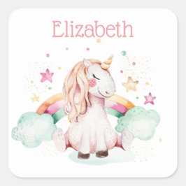Einhorn und Regenbogen Quadratischer Aufkleber