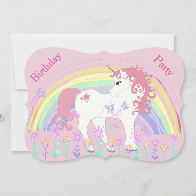 Einhorn und Regenbogen Rosa Einladung zum Geburtst (Vorderseite)