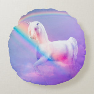 Einhorn und Regenbogen Rundes Kissen