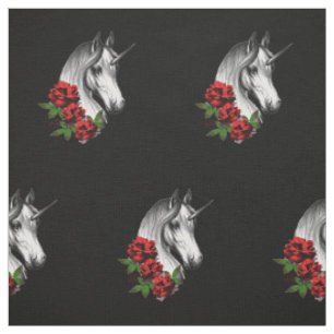Einhorn und Rose Fantasy Goth Print Stoff