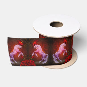 Einhorn und Rosen Fantasy-Pferd-Kunst Satinband