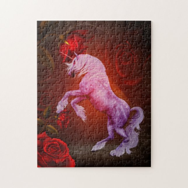 Einhorn und Rote Rosen Fantasy Horst Art (Vertikal)