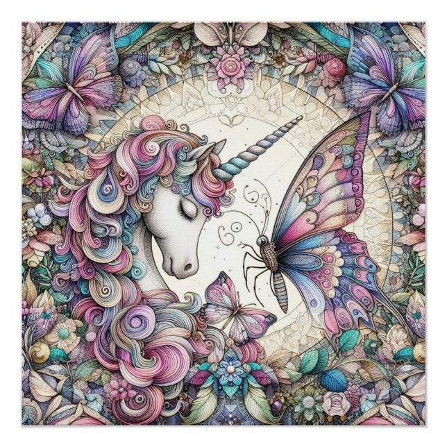 Einhorn und Schmetterling Poster (Vorderseite)