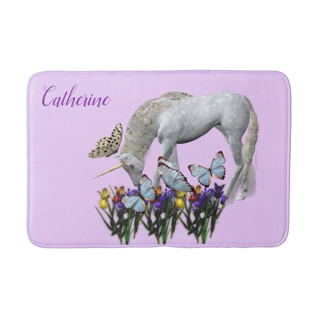 Einhorn und Schmetterlinge Badematte (Vorderseite)