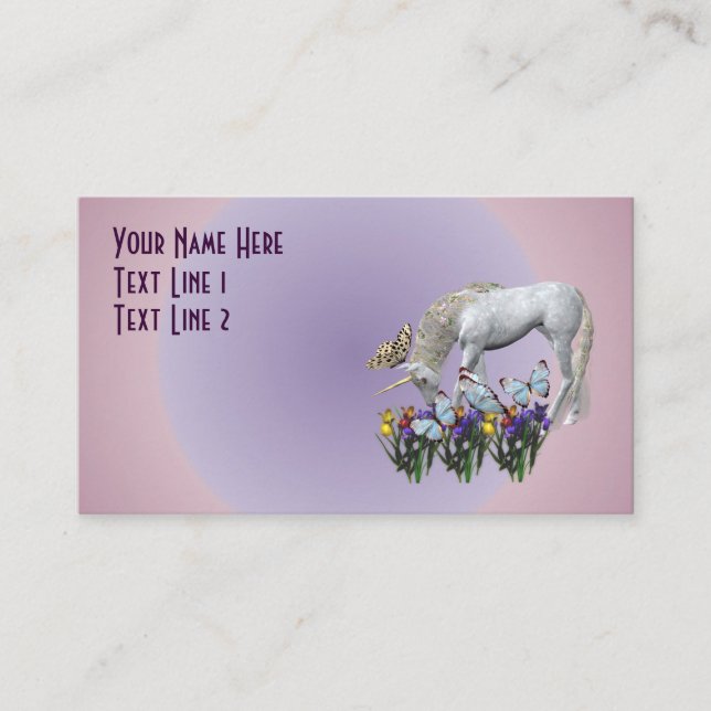 Einhorn und Schmetterlinge Fantasy Business Card Visitenkarte (Vorderseite)