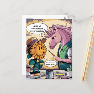 Einhorn und Sonnenblumen Ein Leben in der Kreativi Postkarte