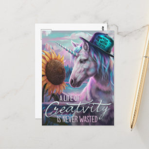 Einhorn und Sonnenblumen Ein Leben in der Kreativi Postkarte