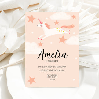 Einhorn und Sterne Geburtstag Einladung