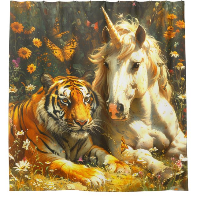 Einhorn und Tiger Duschvorhang (Vorderseite)