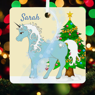Einhorn und Weihnachtsbaum hinzufügen Name Metal O Ornament Aus Metall