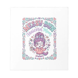 Einhorn-Unordentlicher-Bun-Einhorn-Mama-Retro-Stil Notizblock