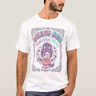 Einhorn-Unordentlicher-Bun-Einhorn-Mama-Retro-Stil T-Shirt