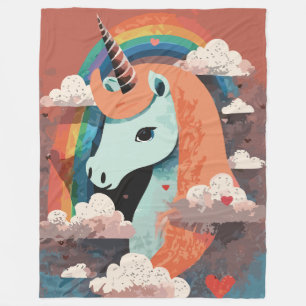 Einhorn unter Regenbogen & unter den Herzen Fleecedecke