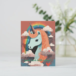 Einhorn unter Regenbogen & unter den Herzen Postkarte