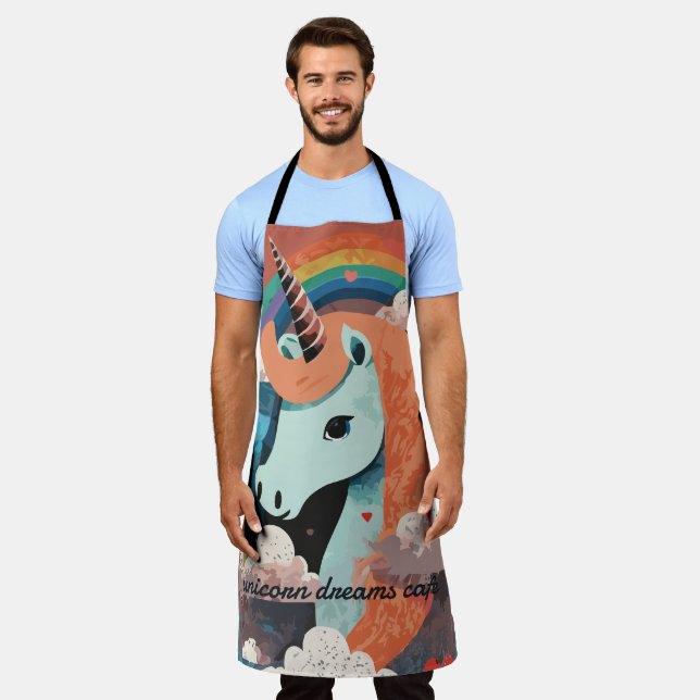 Einhorn unter Regenbogen & unter den Herzen Schürze (Getragen)