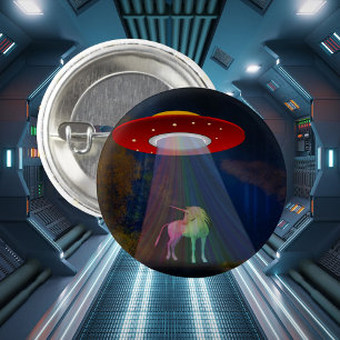 Einhorn unter UFO-Regenbogenbeam am Night, ZKoA Button