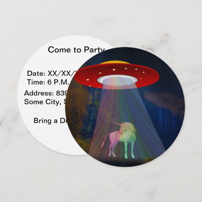 Einhorn unter UFO-Regenbogenbeam am Night, ZKoA Einladung (Vorne/Hinten)