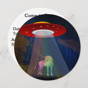Einhorn unter UFO-Regenbogenbeam am Night, ZKoA Einladung