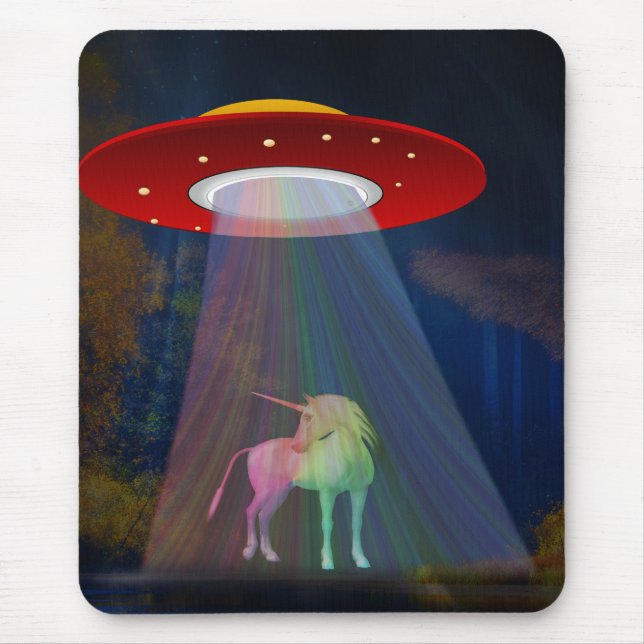 Einhorn unter UFO-Regenbogenbeam am Night, ZKoA Mousepad (Vorne)