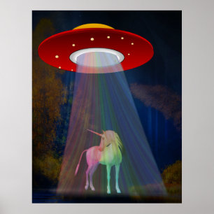 Einhorn unter UFO-Regenbogenbeam am Night, ZKoA Poster