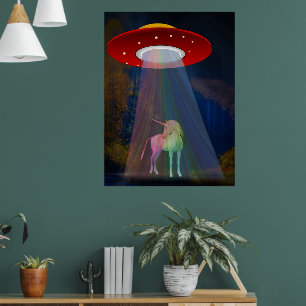 Einhorn unter UFO-Regenbogenstrahl bei Nacht, ZKoA Poster