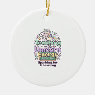 Einhorn-Unterricht mit Einhorn-Energie Fettgedruck Keramik Ornament